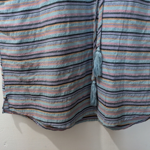 Hem & Thread Blue Striped V Neck Pullover Drawstring Waist Dress Women's Large - Picture 5 of 12